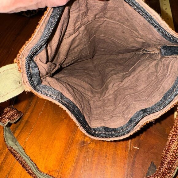NEW BROWN hobo cloth bag with mirror and detailed trim - Picture 9 of 12